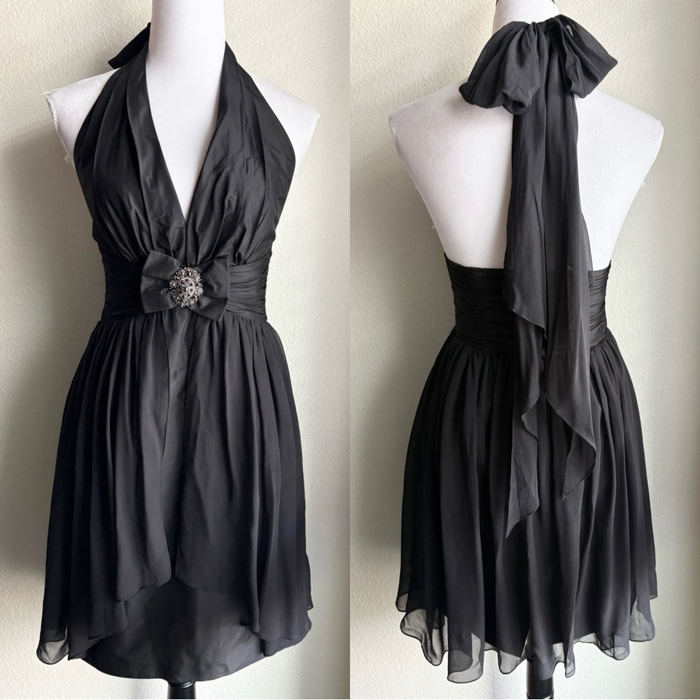 Marc Bouwer GLAMIT! Y2K Black Silk Halter Embellished Party Dress 4
